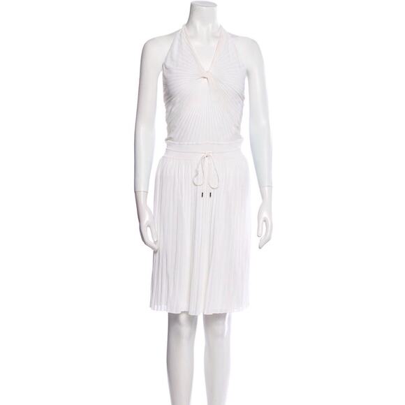 NWT Authentic GUCCI Ivory Pleated Halter V-Neck Stretch Dress Size Medium - Picture 1 of 12